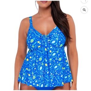Sunsets Marin Underwire Tankini‎ Top Swimsuit Pinapple Grove Blue Sz 22 NWT $94